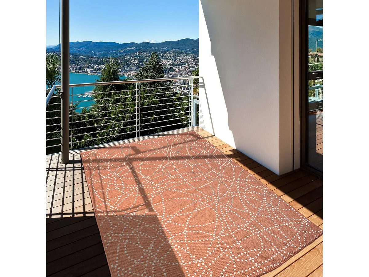 Tapis extérieur, kilim reversible 120x170 LYN2 BJ REVERSIBLE Terracotta et blanc