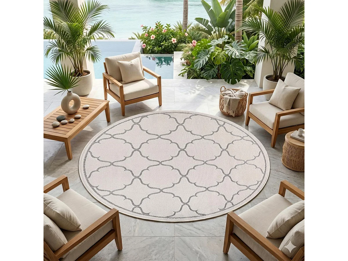 Tappeto da esterno Ø200 cm rotondo intrecciato color crema kilim KUMA