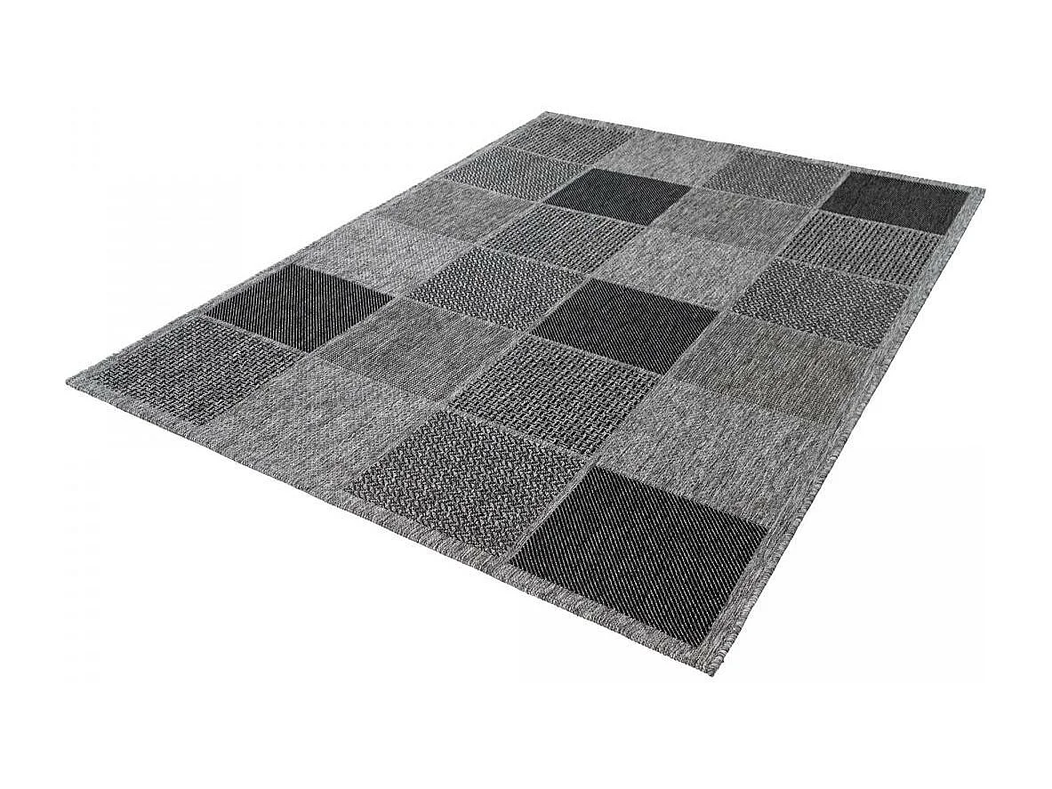 Tapis extérieur 200x290 tissé kilim gris clair et gris foncé clair LYN45 SUNSAU 5