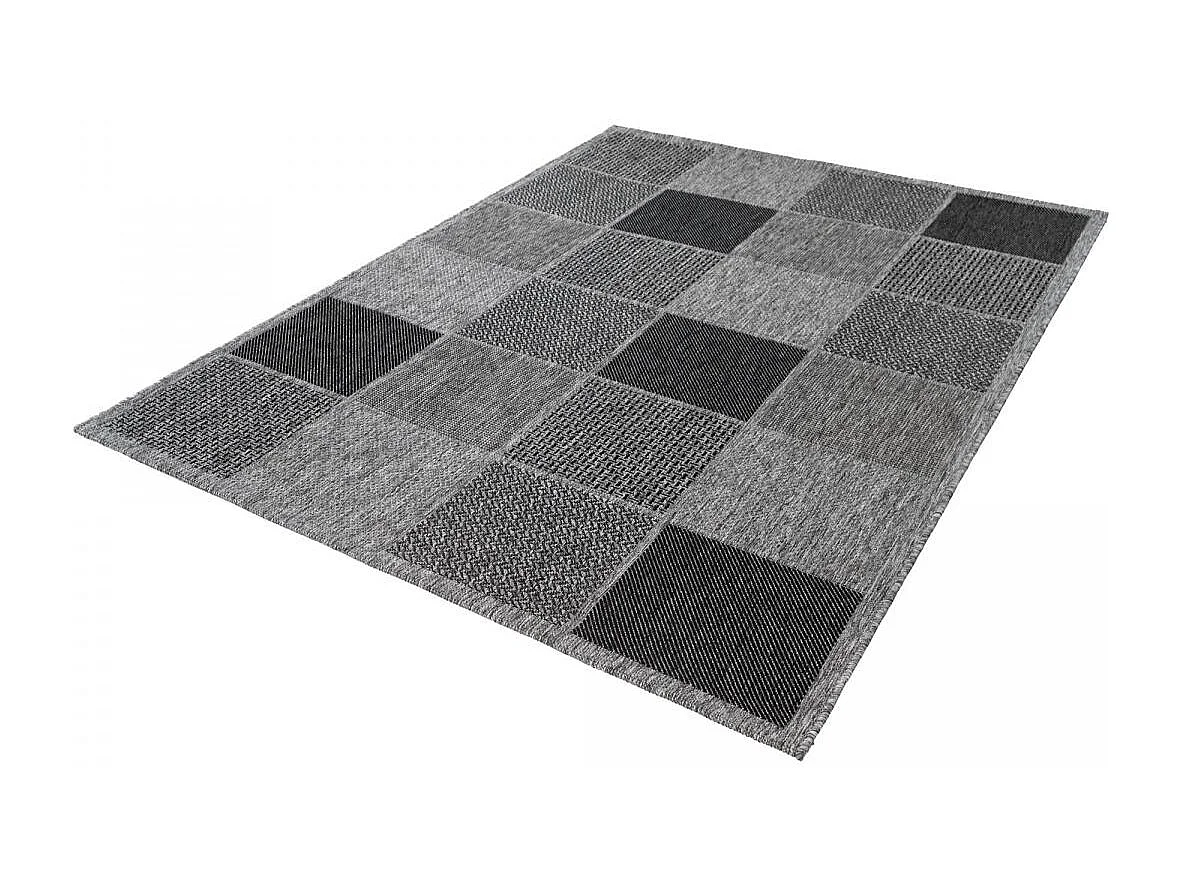 Tapis extérieur 200x290 tissé kilim gris clair et gris foncé clair LYN45 SUNSAU 5