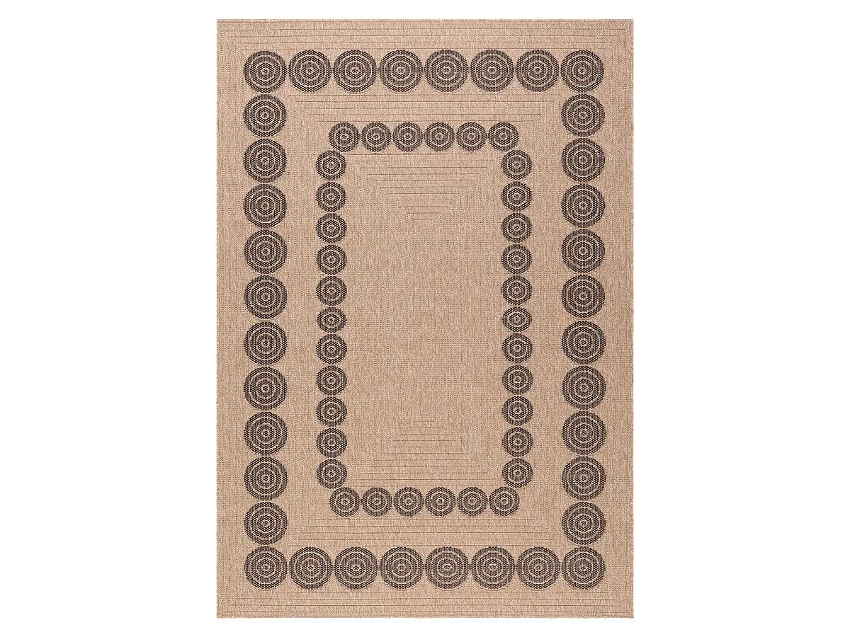 Tapis rond d'extérieur Ø120cm tissé kilim beige et noir JUTE ART 8