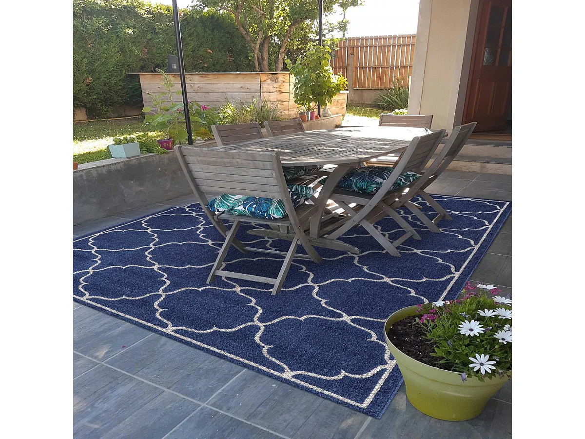 Tapis extérieur 200x290 tissé kilim bleu KUMA