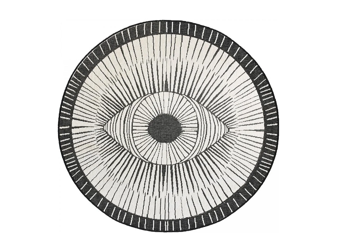 Tapis rond d'extérieur, kilim reversible Ø160cm LYN2 B ROND REVERSIBLE noir et crème