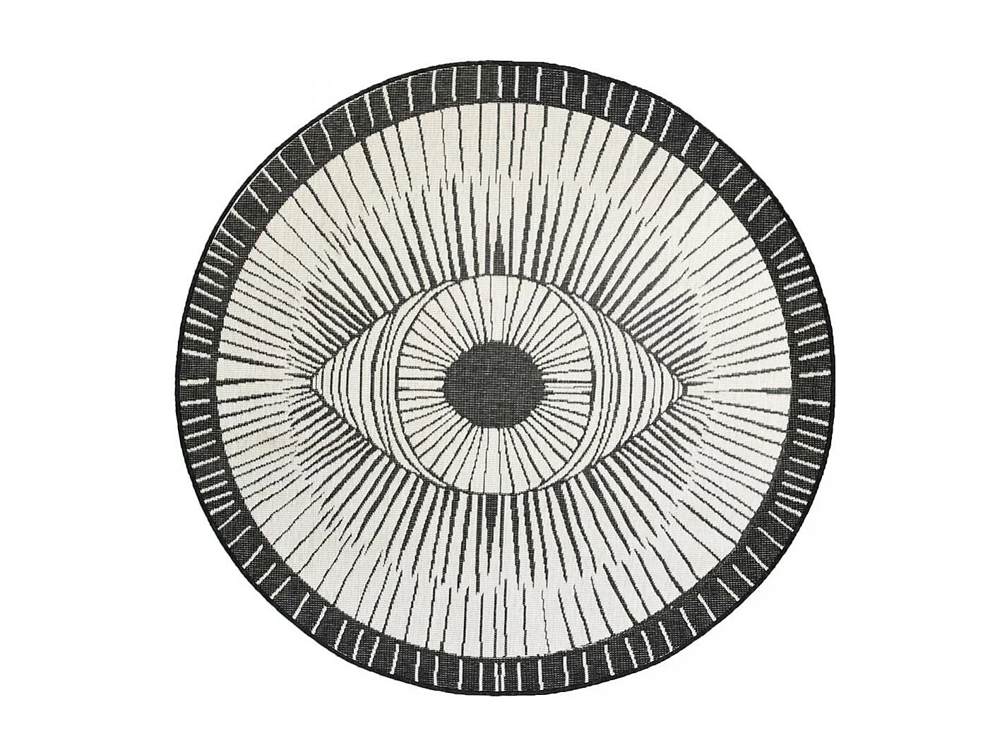 Tapis rond d'extérieur, kilim reversible Ø160cm LYN2 B ROND REVERSIBLE noir et crème