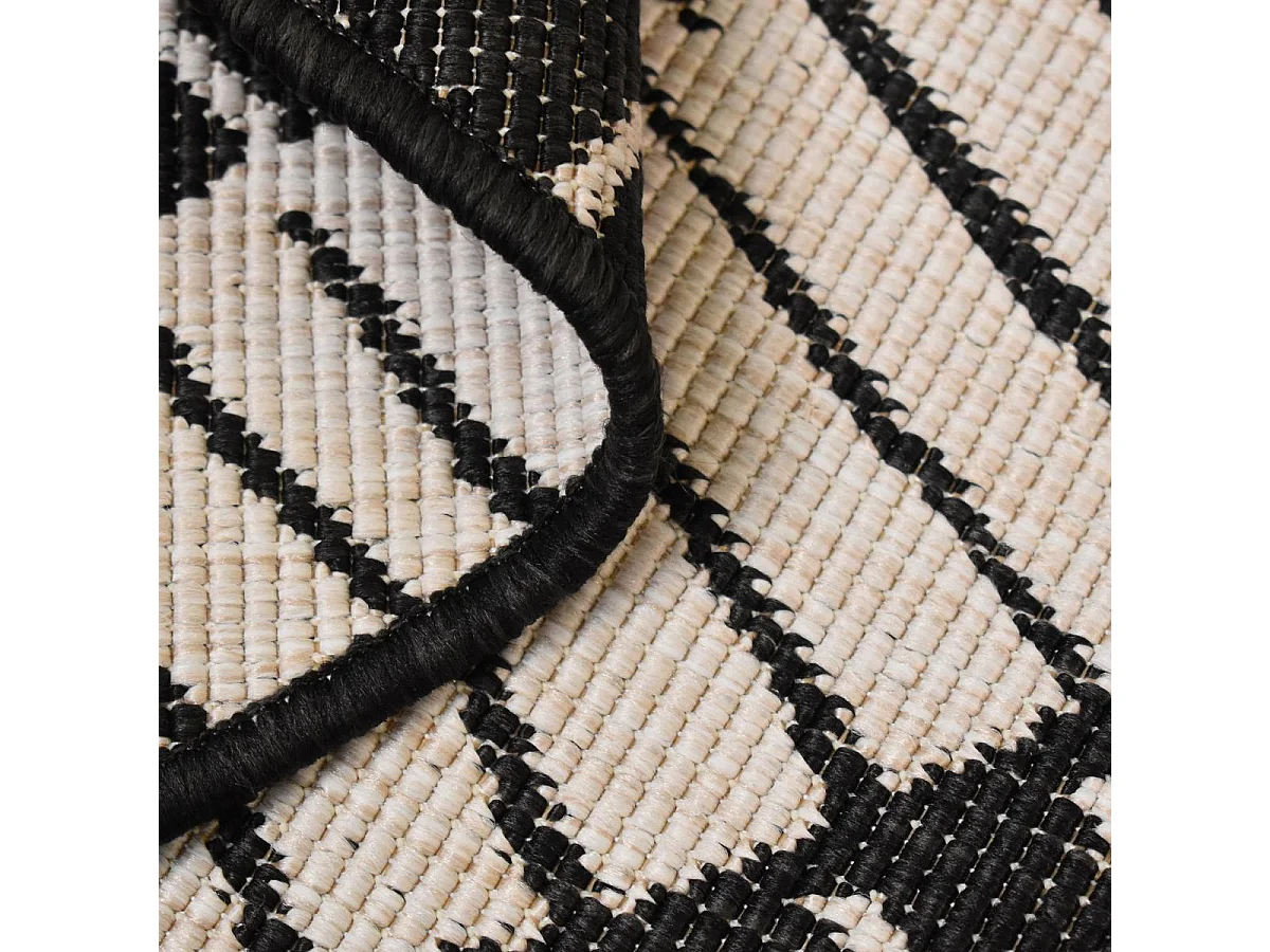 Tapis rond d'extérieur, kilim reversible Ø160cm LYN2 B ROND REVERSIBLE noir et crème