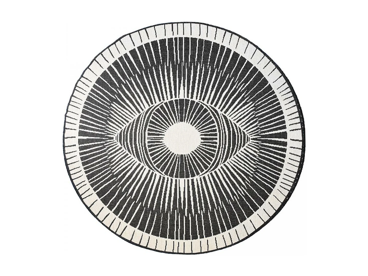 Tapis rond d'extérieur, kilim reversible Ø160cm LYN2 B ROND REVERSIBLE noir et crème