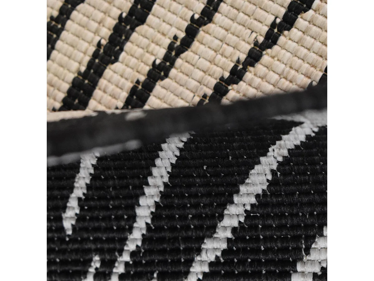 Tapis rond d'extérieur, kilim reversible Ø160cm LYN2 B ROND REVERSIBLE noir et crème