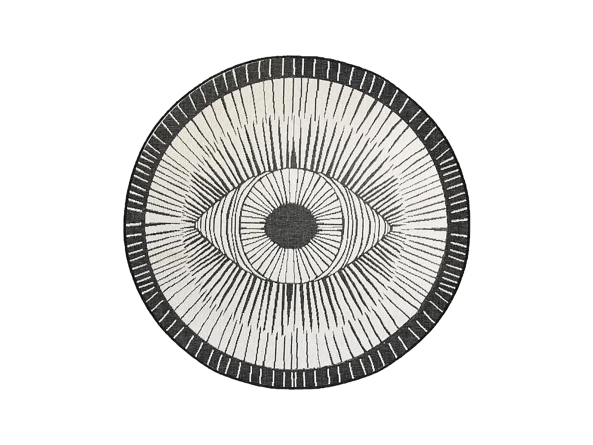 Tapis rond d'extérieur, kilim reversible Ø160cm LYN2 B ROND REVERSIBLE noir et crème