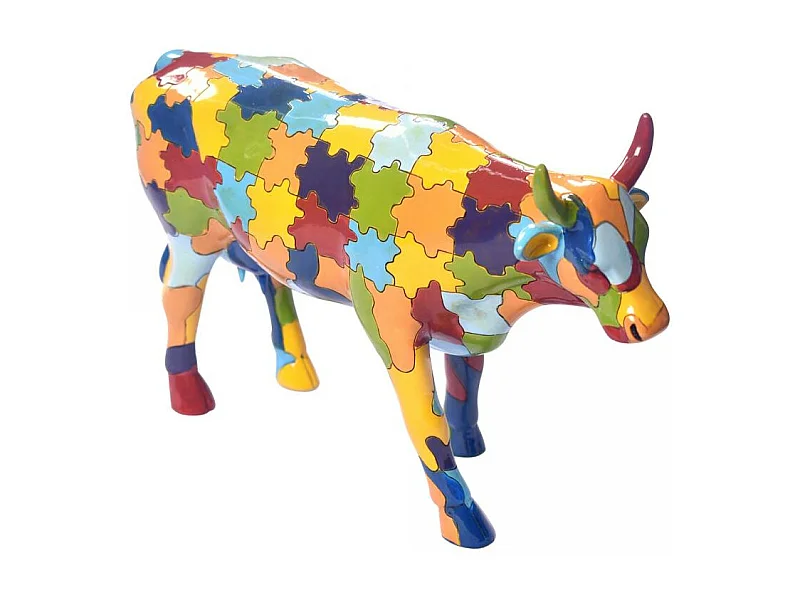 Statue puzzle 28x18 en ceramique multicolor design coloré