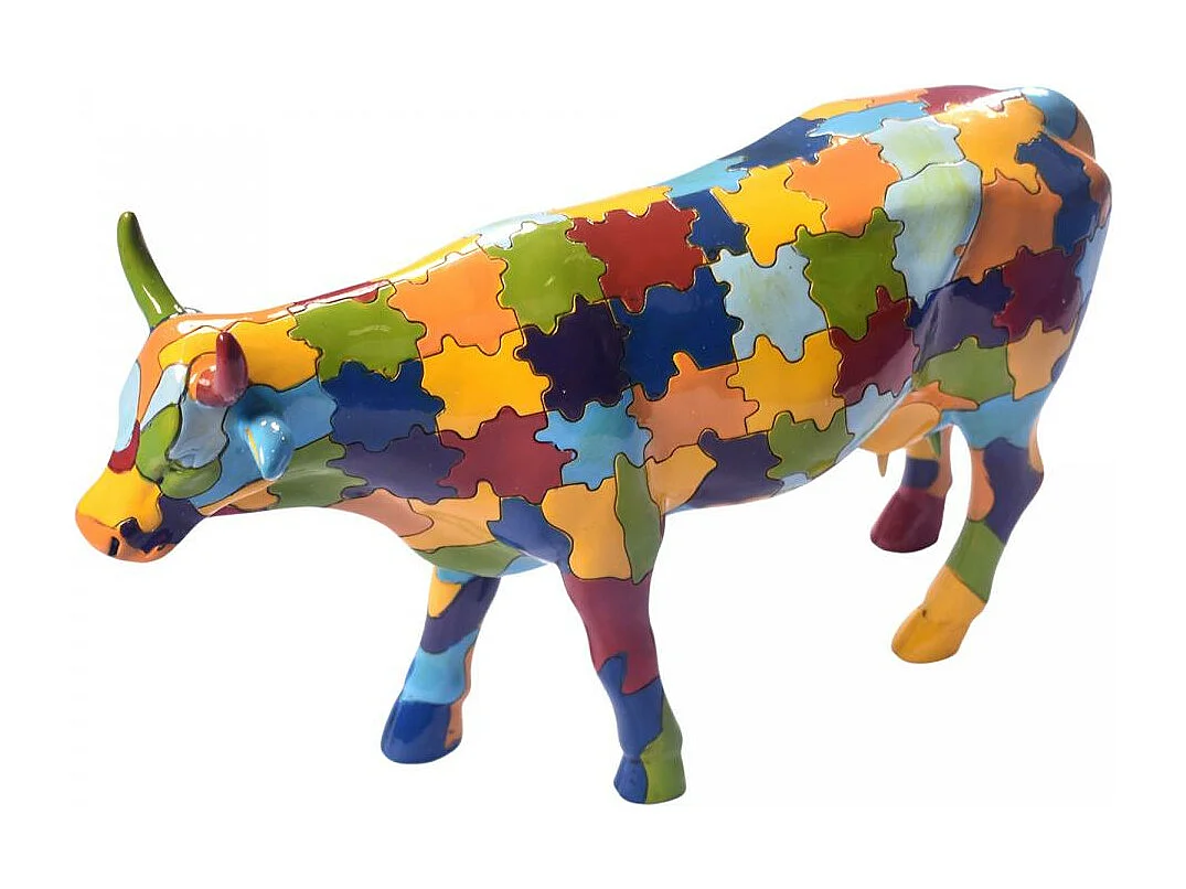 Statue puzzle 28x18 en ceramique multicolor design coloré