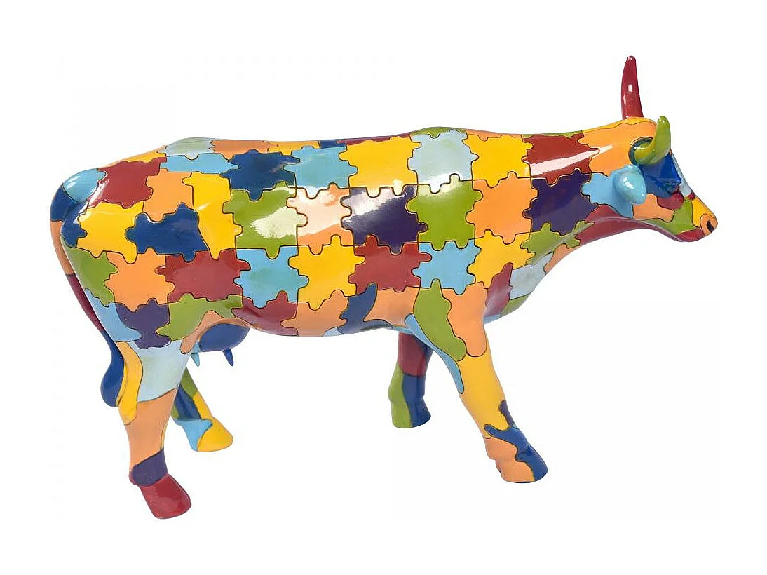 Statue puzzle 28x18 en ceramique multicolor design coloré