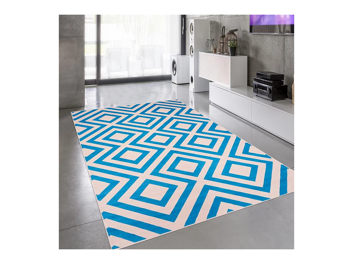 tapis chambre 60x110 tissé bleu rectangle motif géométrique AF2 NICE