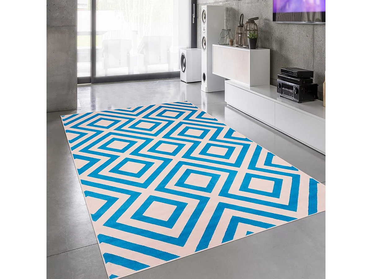 tappeto per camera 60x110 tessuto rettangolare blu disegno geometrico LYN49 NICE