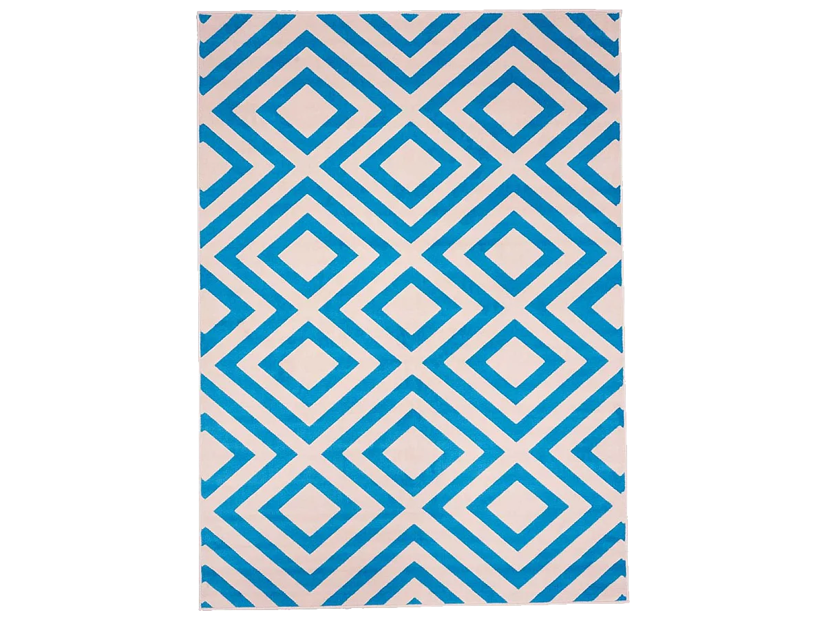 tapis chambre 60x110 tissé bleu rectangle motif géométrique LYN49 NICE