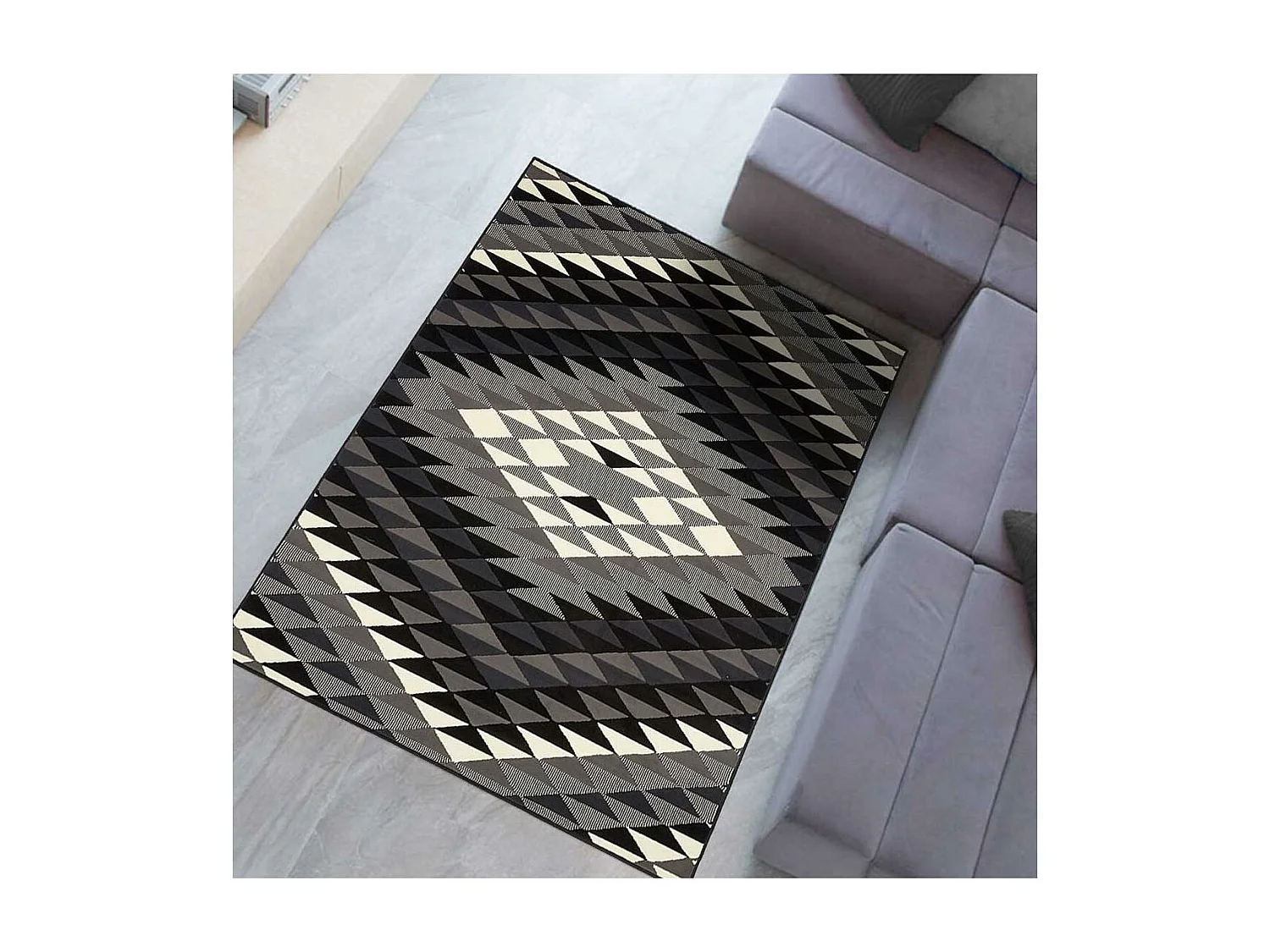 tapis chambre 60x110 tissé noir rectangle motif géométrique AF2 APACHE