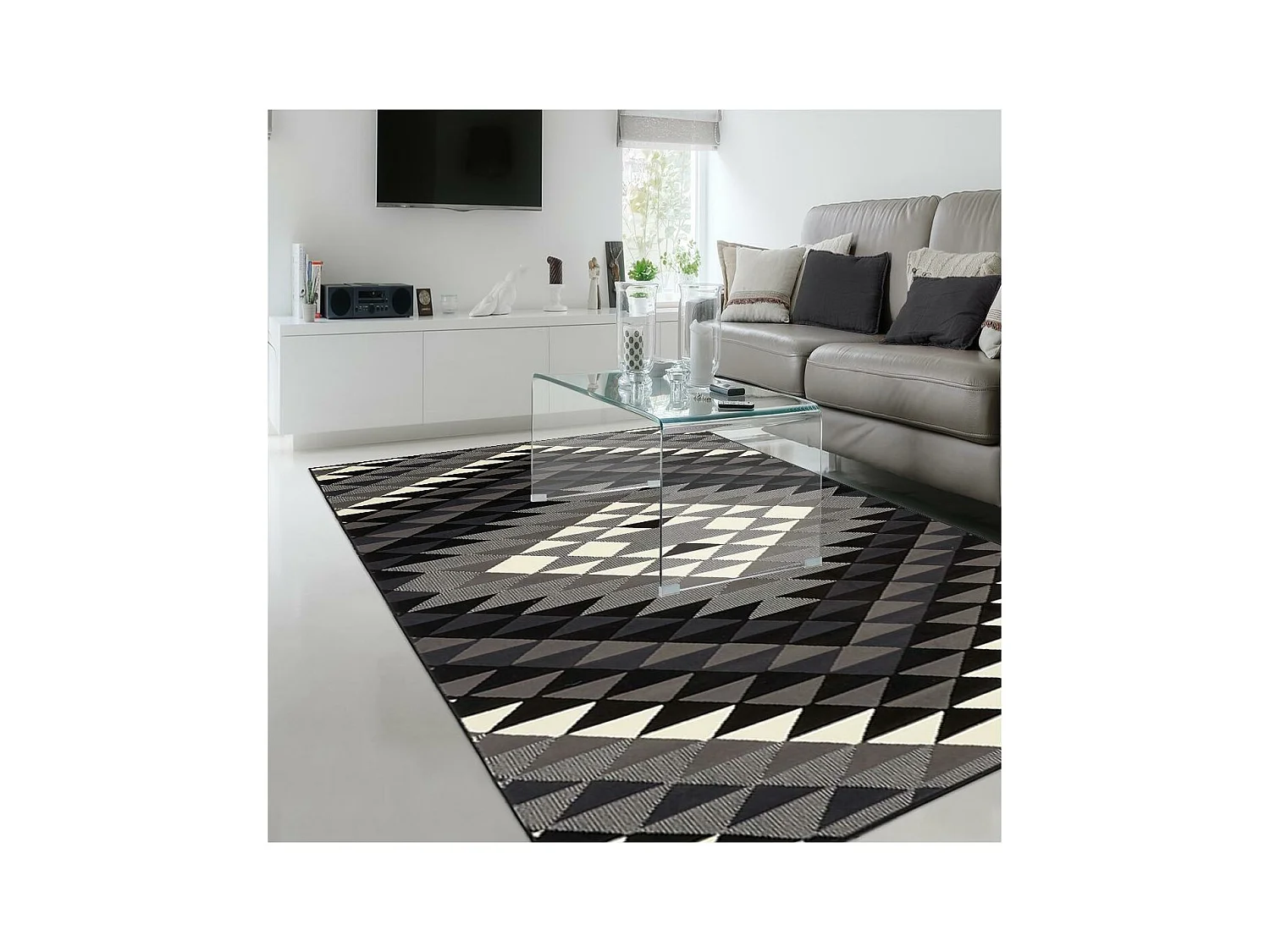 tapis chambre 60x110 tissé noir rectangle motif géométrique AF2 APACHE