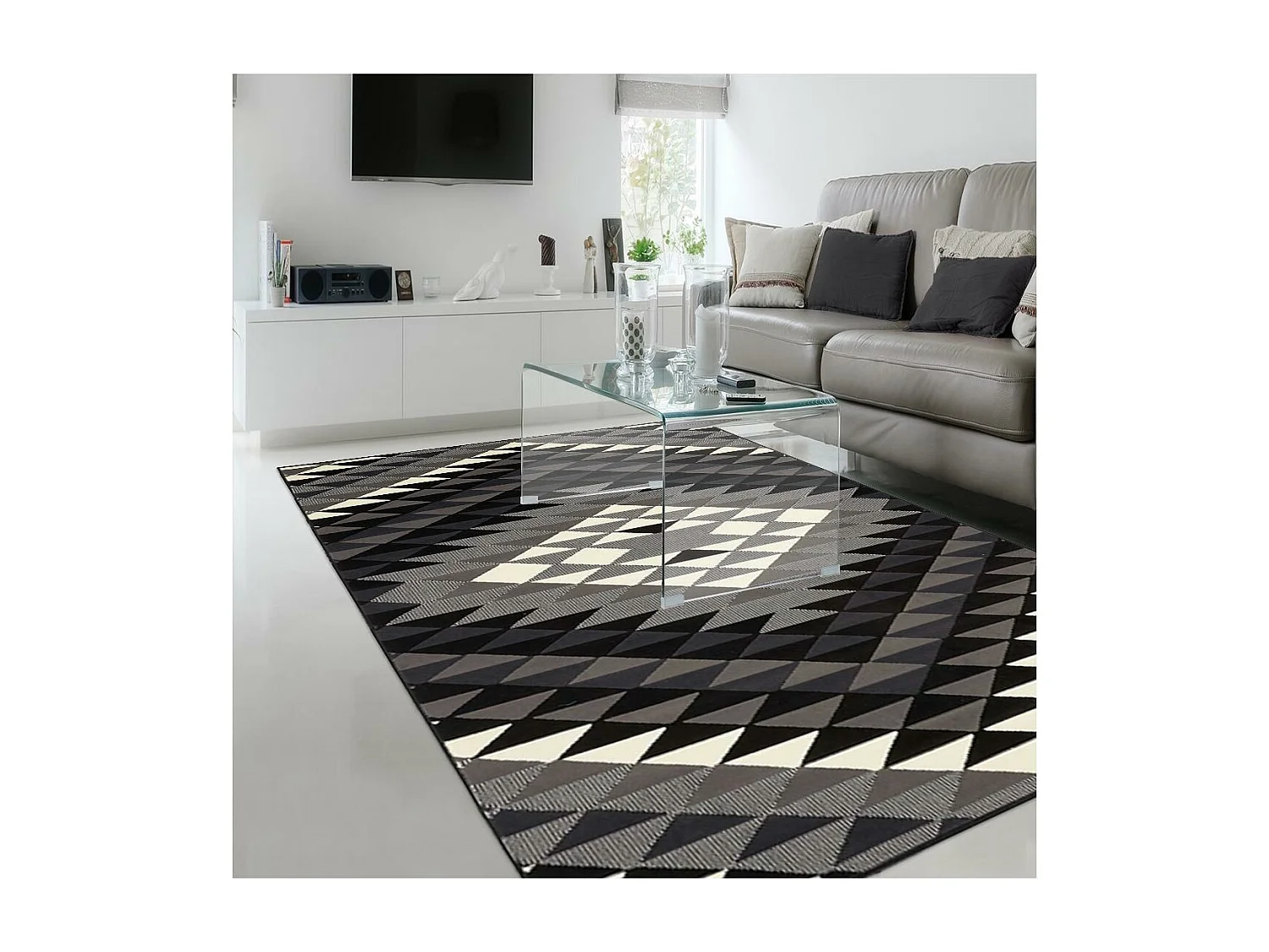 tapis chambre 60x110 tissé noir rectangle motif géométrique LYN49 APACHE