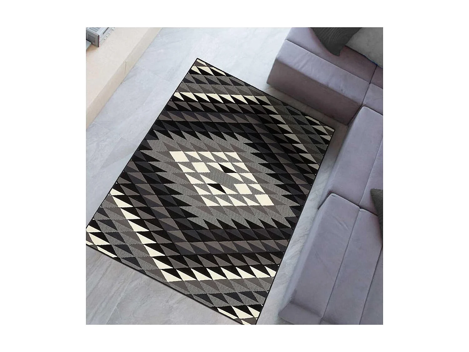 tapis chambre 60x110 tissé noir rectangle motif géométrique LYN49 APACHE