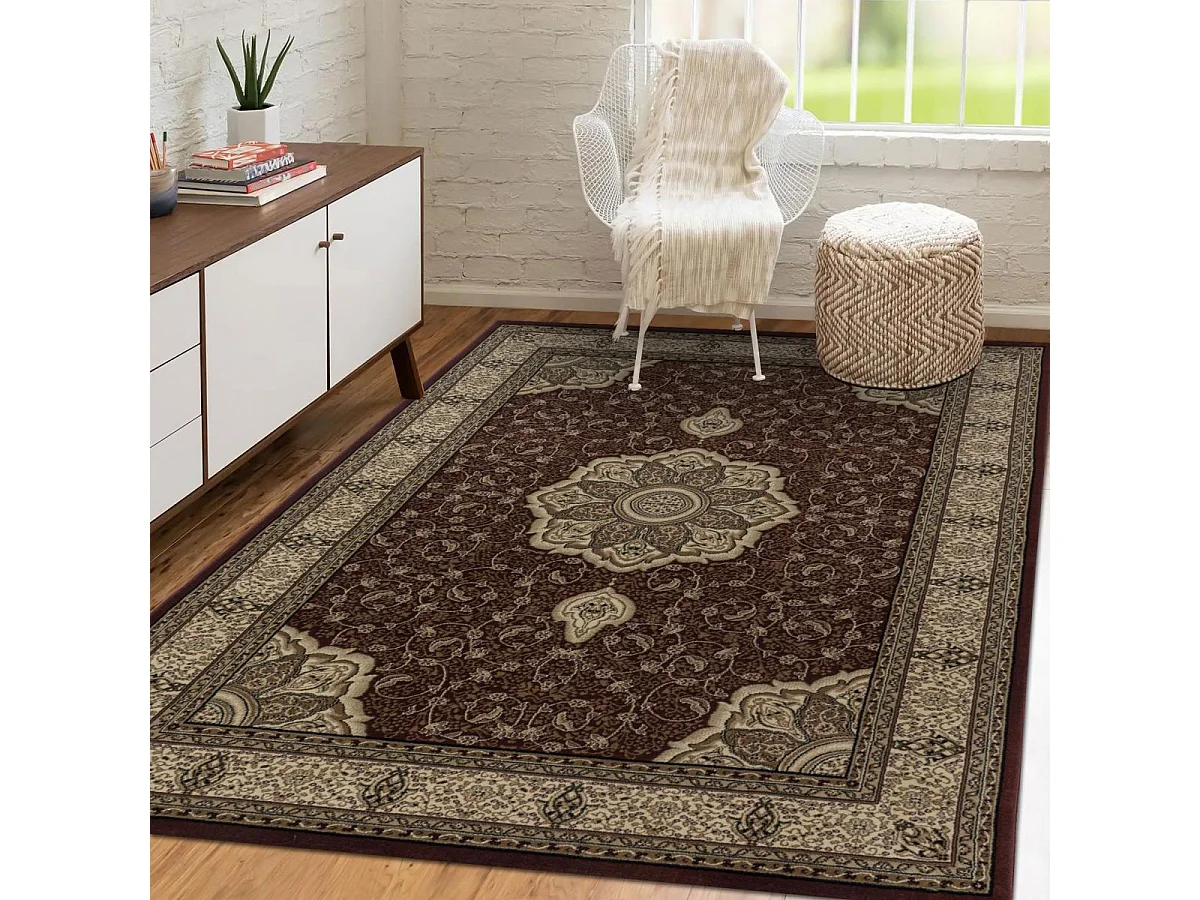 Tapis orient 200x290 rectangle rouge et beige tissé motif traditionnel TIBRICAB