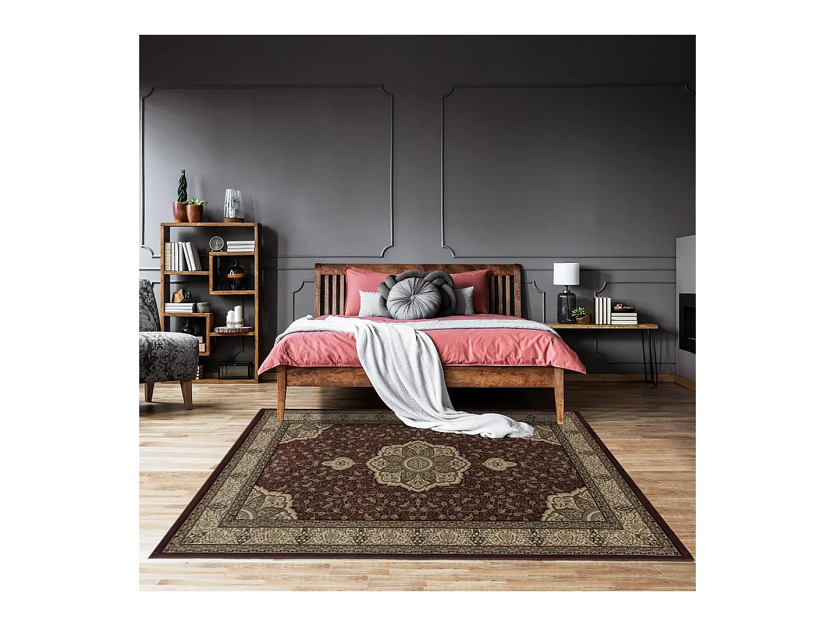 Tapis orient 200x290 rectangle rouge et beige tissé motif traditionnel TIBRICAB