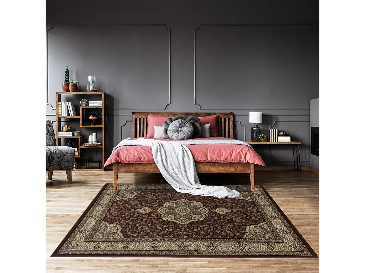 Tapis orient 200x290 rectangle rouge et beige tissé motif traditionnel TIBRICAB