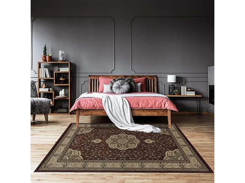 Tapis orient 200x290 rectangle rouge et beige tissé motif traditionnel TIBRICAB