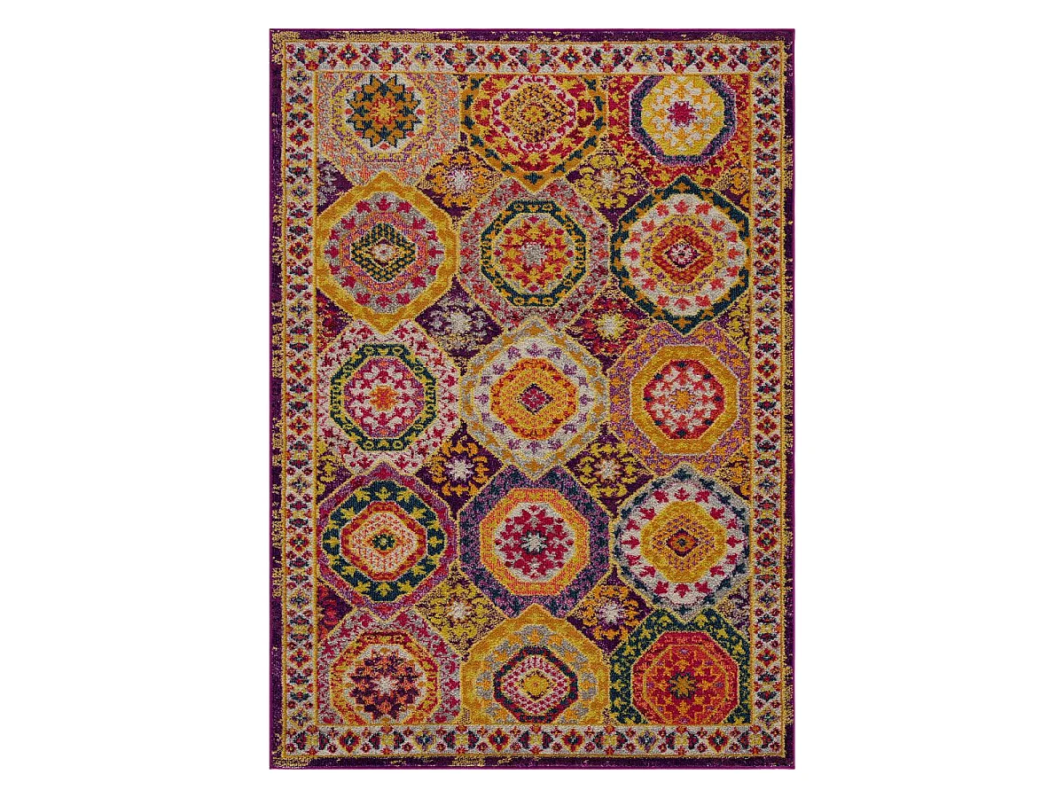 Tapis oriental 120x170 rectangle rouge et jaune tissé motif ethnique PECHA