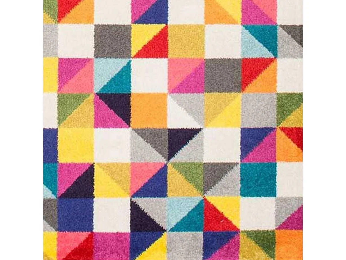 tapis salon 160x160 tissé multicolore carré motif géométrique LYN6 BOUTIK