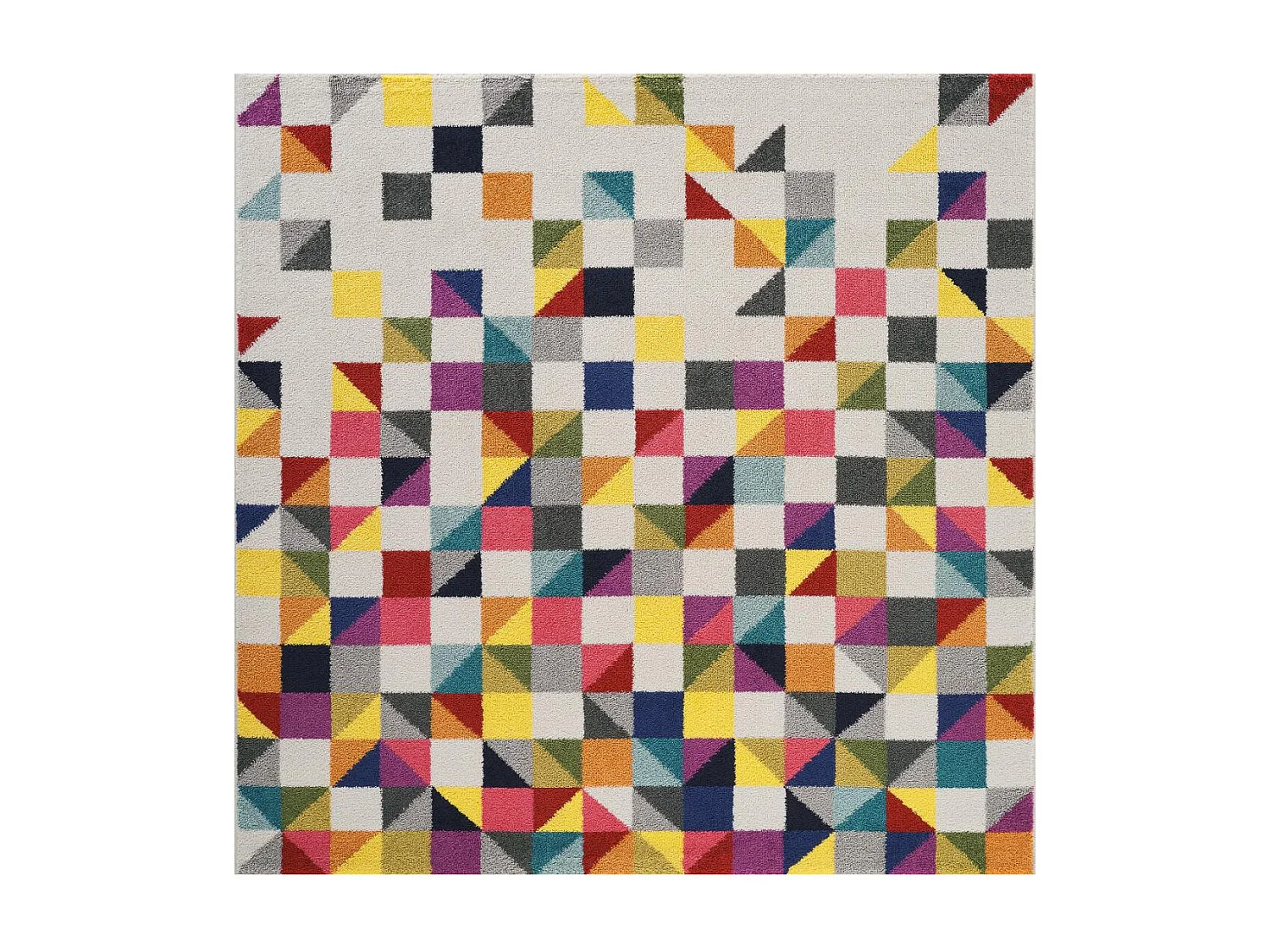 tapis salon 160x160 tissé multicolore carré motif géométrique LYN6 BOUTIK