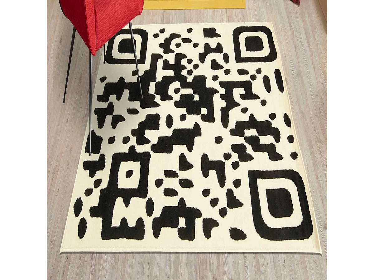 tapis salon 120x170 tissé noir rectangle motif géométrique LYN1 QR