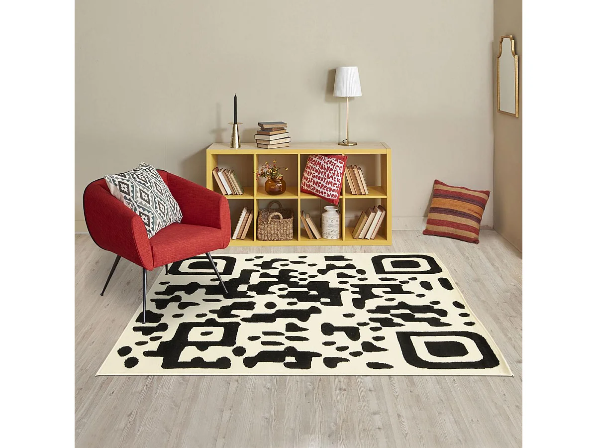 tappeto da soggiorno 120x170 intrecciato motivo geometrico rettangolo nero AF1 QR