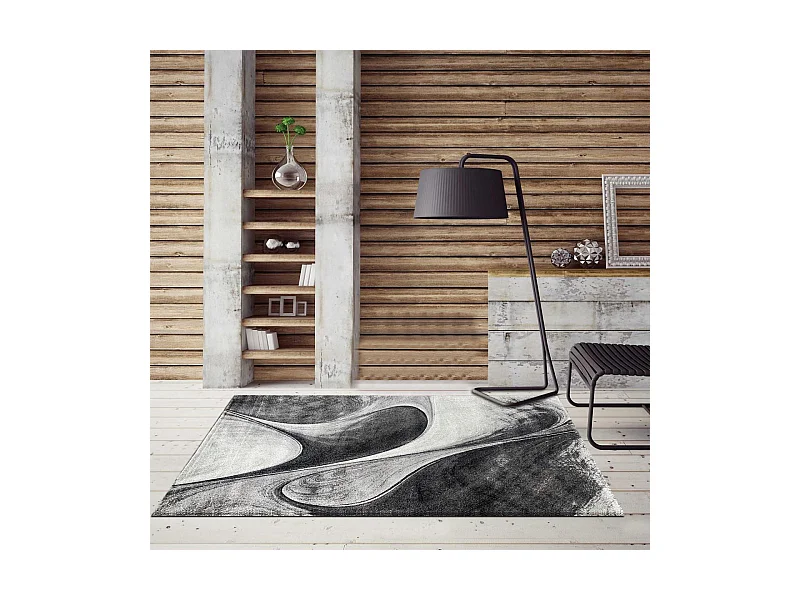 tapis salle à manger 280x380 tissé gris rectangle motif géométrique LYN8 MADILA