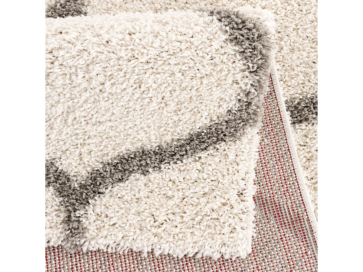 Tapis longs poils shaggy Ø200cm rond tissé crème motif scandinave SG MADRID