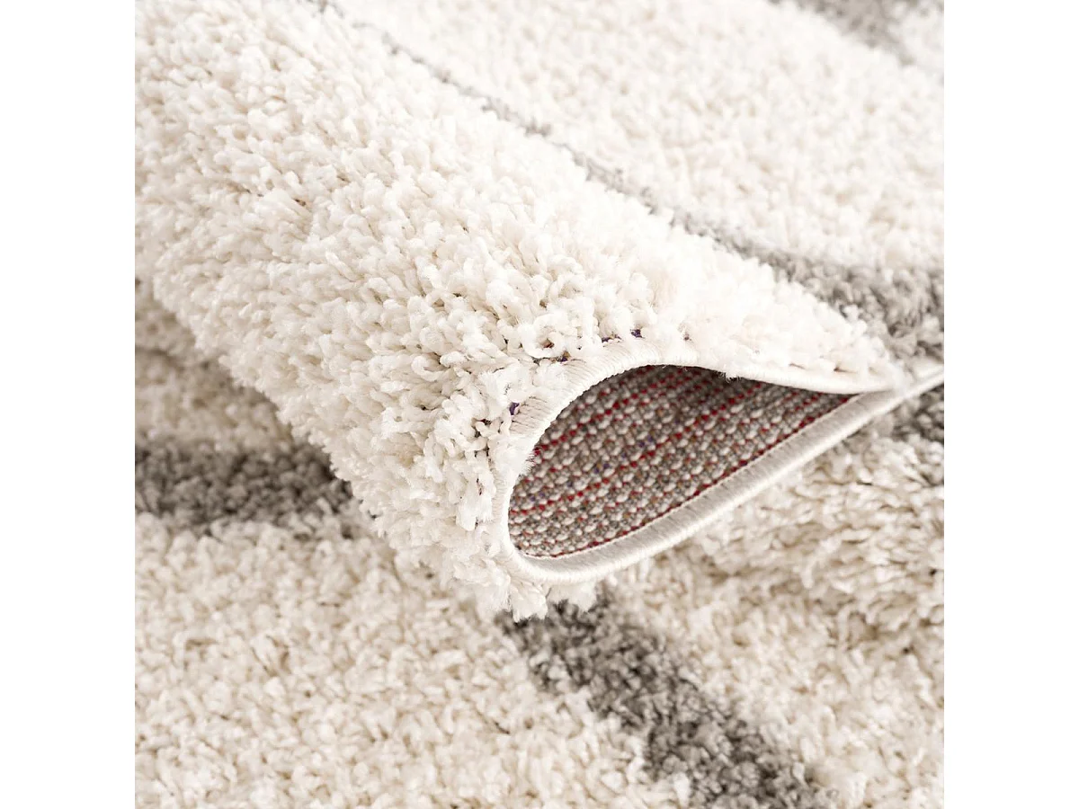 Tapis longs poils shaggy Ø200cm rond tissé crème motif scandinave SG MADRID