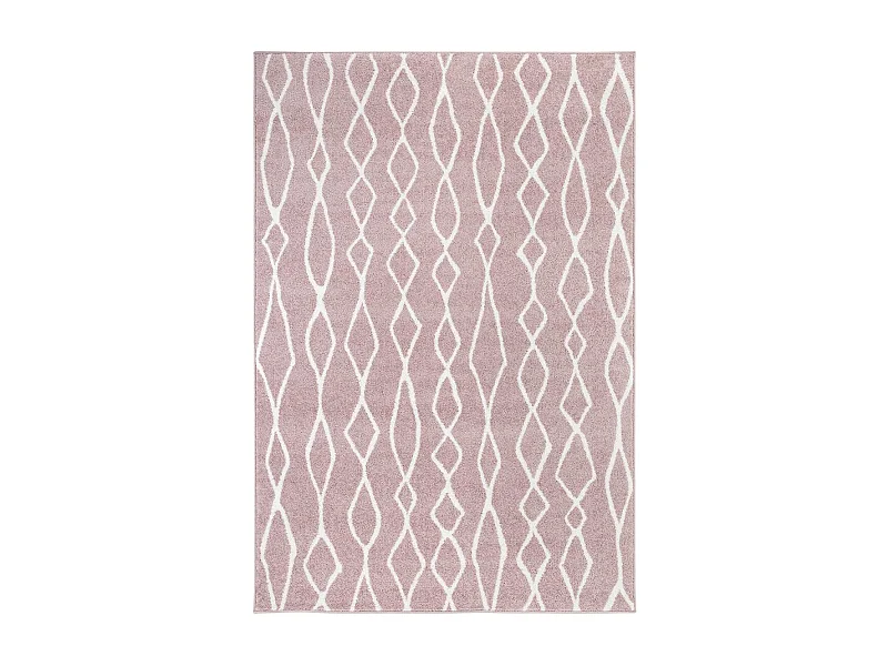 Tapis berbère 120x170 tissé motif ethnic BALANIO rose et blanc