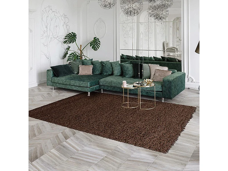 Tapis poils longs shaggy 100x200 rectangle tissé marron motif uni UNI L