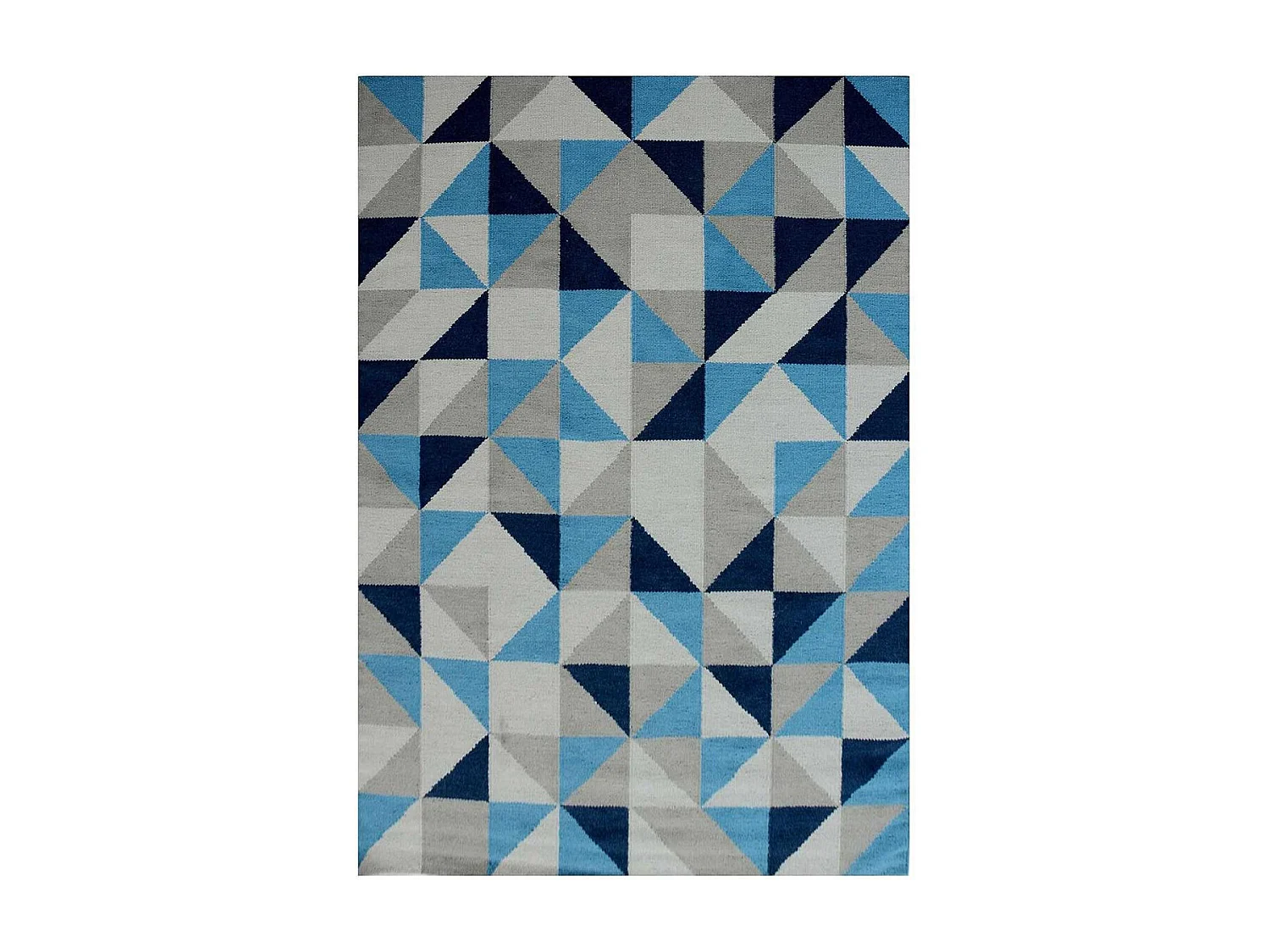 Tapis kilim 240x340 rectangle fait main en laine bleu ciel et bleu foncé