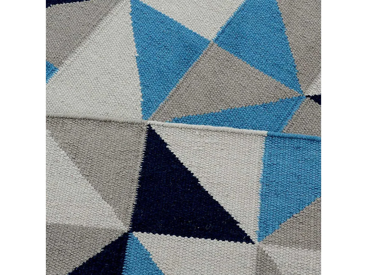 Tapis kilim 240x340 rectangle fait main en laine bleu ciel et bleu foncé