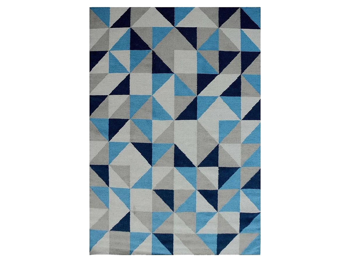 Tappeto Kilim 240x340 rettangolo realizzato a mano in lana celeste e blu scuro