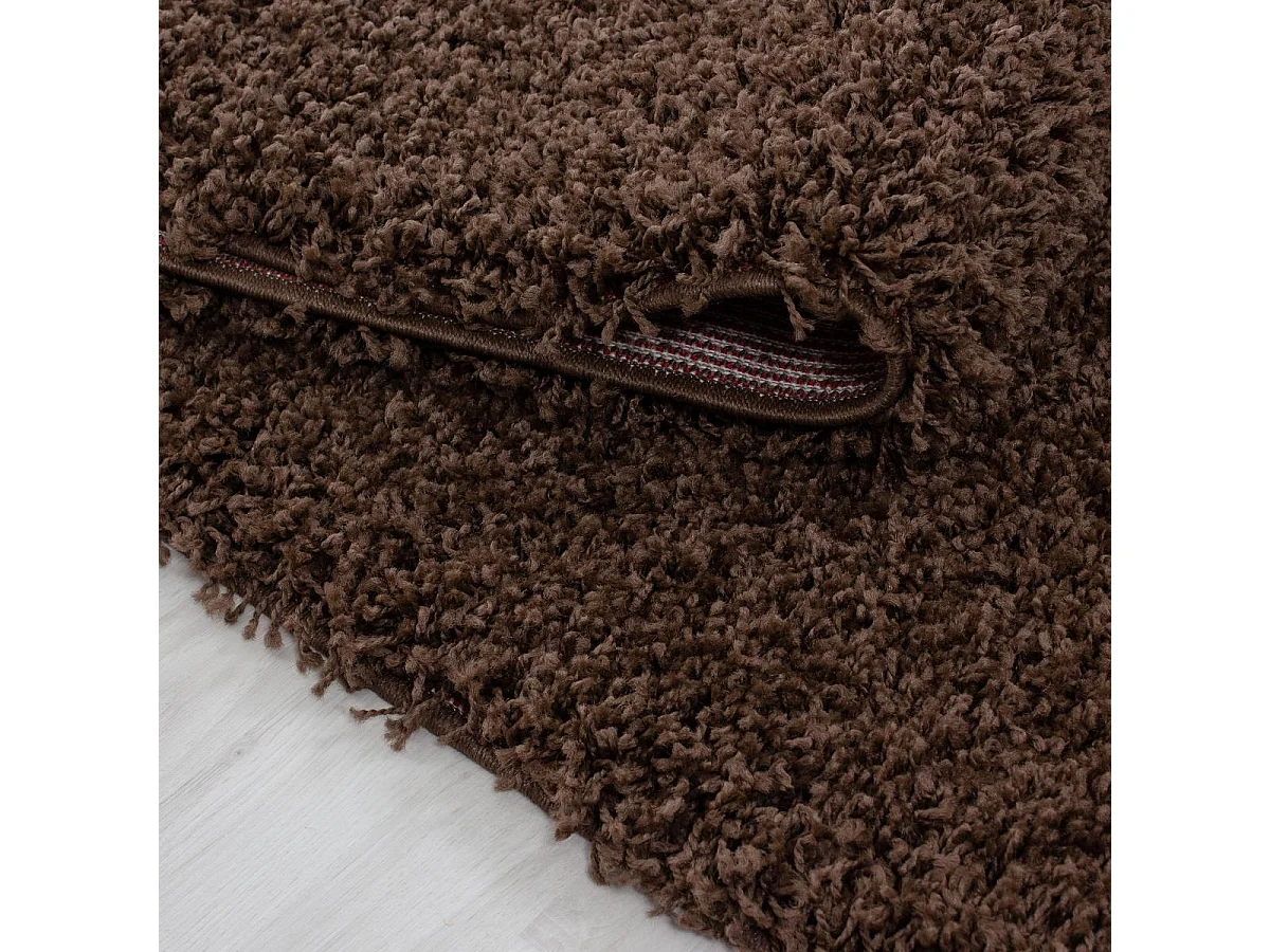 Tapis poils longs shaggy Ø120cm rond tissé marron motif uni UNI L