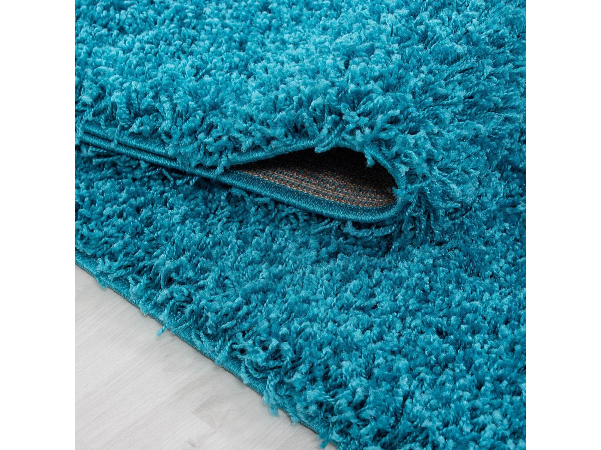 Tapis poils longs shaggy 80x250 rectangle tissé turquoise motif uni UNI L