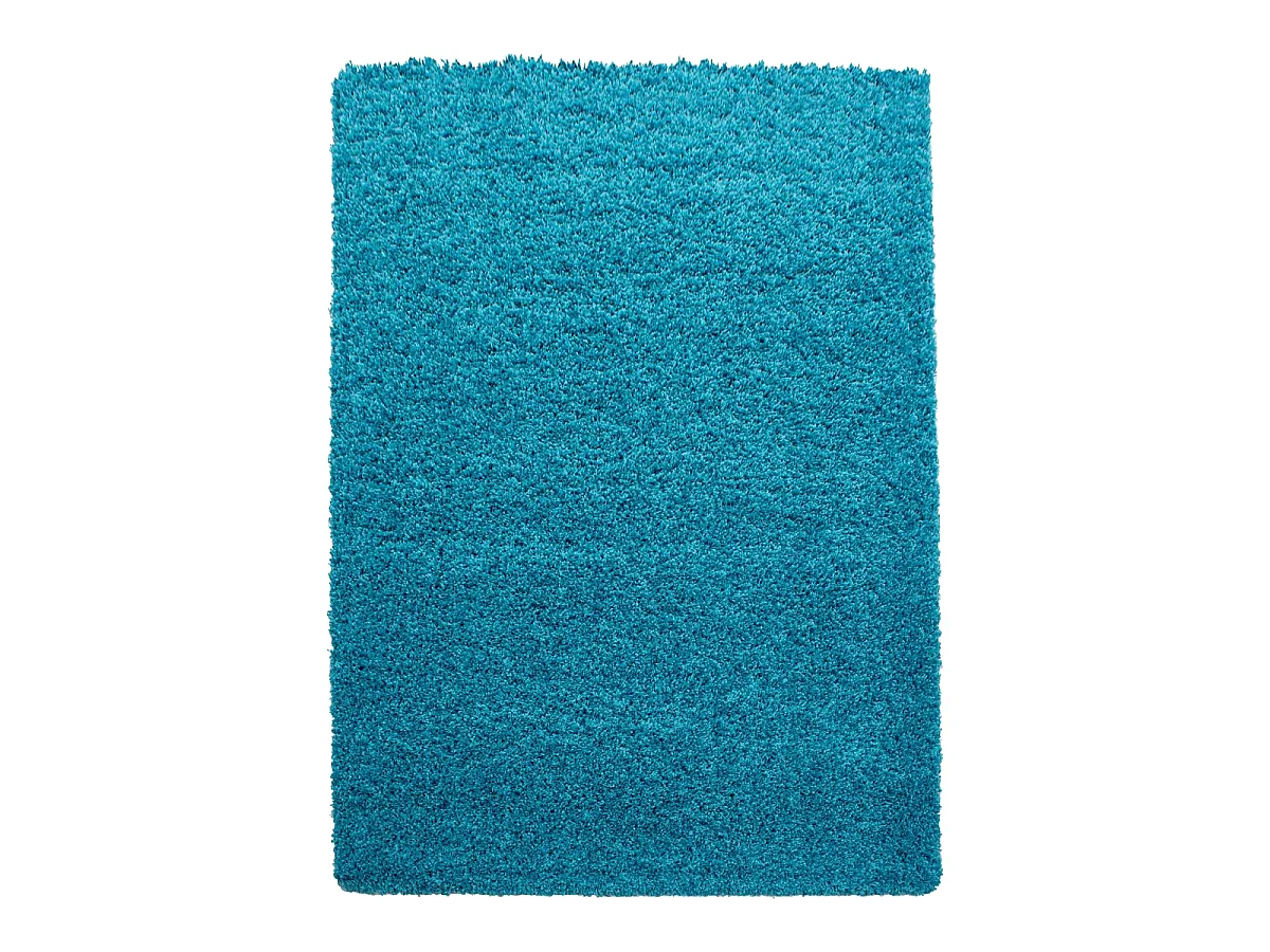 Tapis poils longs shaggy 80x250 rectangle tissé turquoise motif uni UNI L