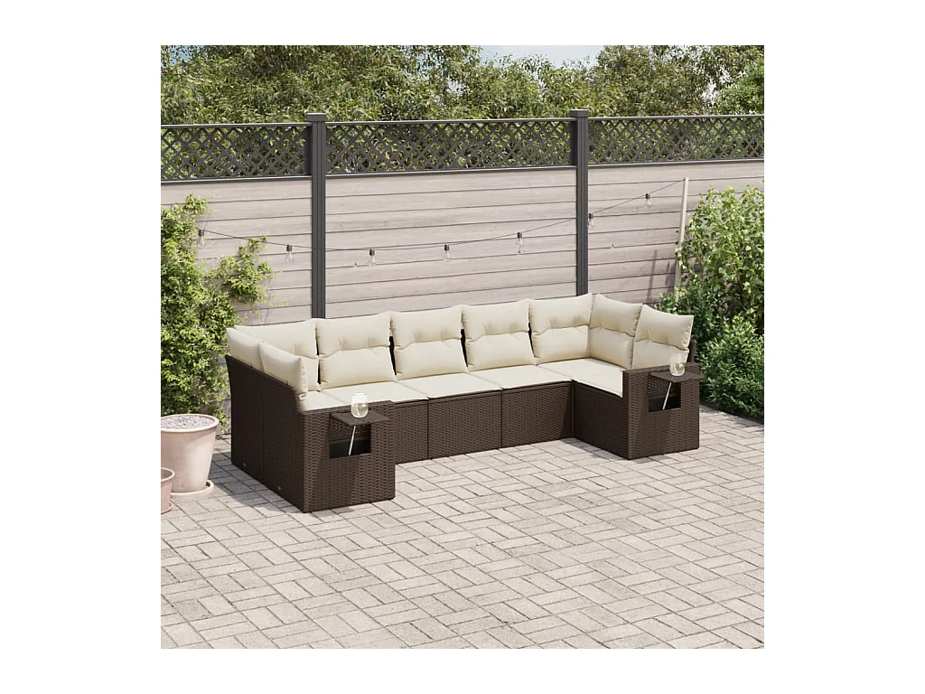Salon de jardin avec coussins 7 pièces marron résine tressée