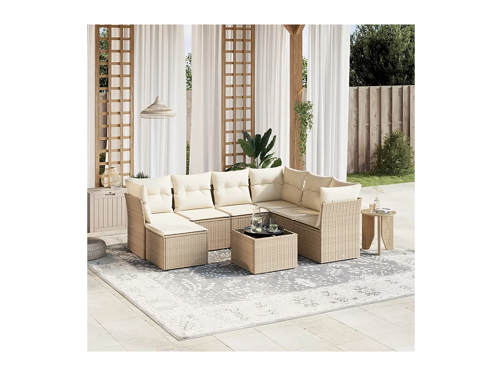 Salon de jardin avec coussins 8 pièces beige résine tressée