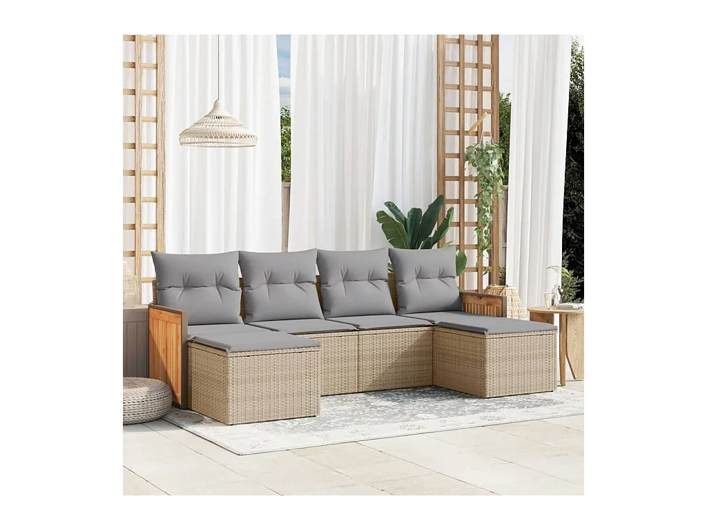 Salon de jardin avec coussins 6 pièces beige résine tressée