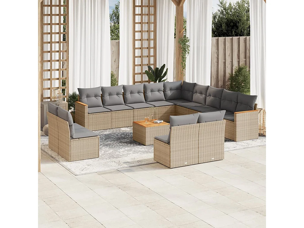 14-delige Loungeset met kussens poly rattan beige