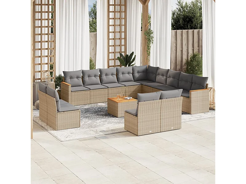 14-delige Loungeset met kussens poly rattan beige