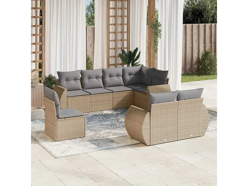 Salon de jardin avec coussins 8 pièces beige résine tressée