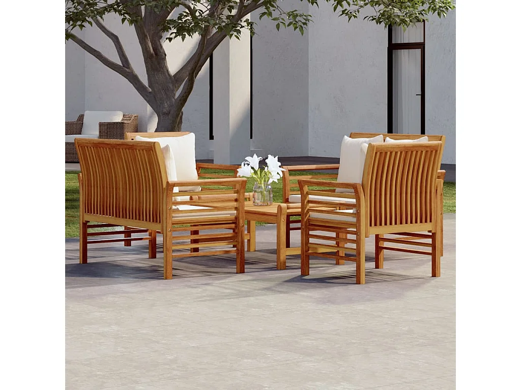 Salon de jardin 5 pièces avec coussins Bois massif d'acacia