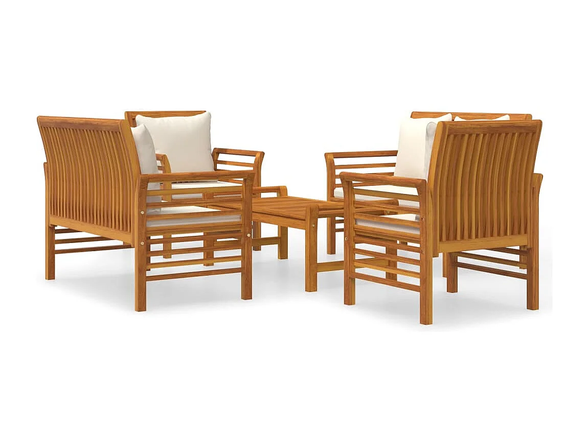 Salon de jardin 5 pièces avec coussins Bois massif d'acacia